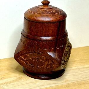 Hand carved wood jar w/lid